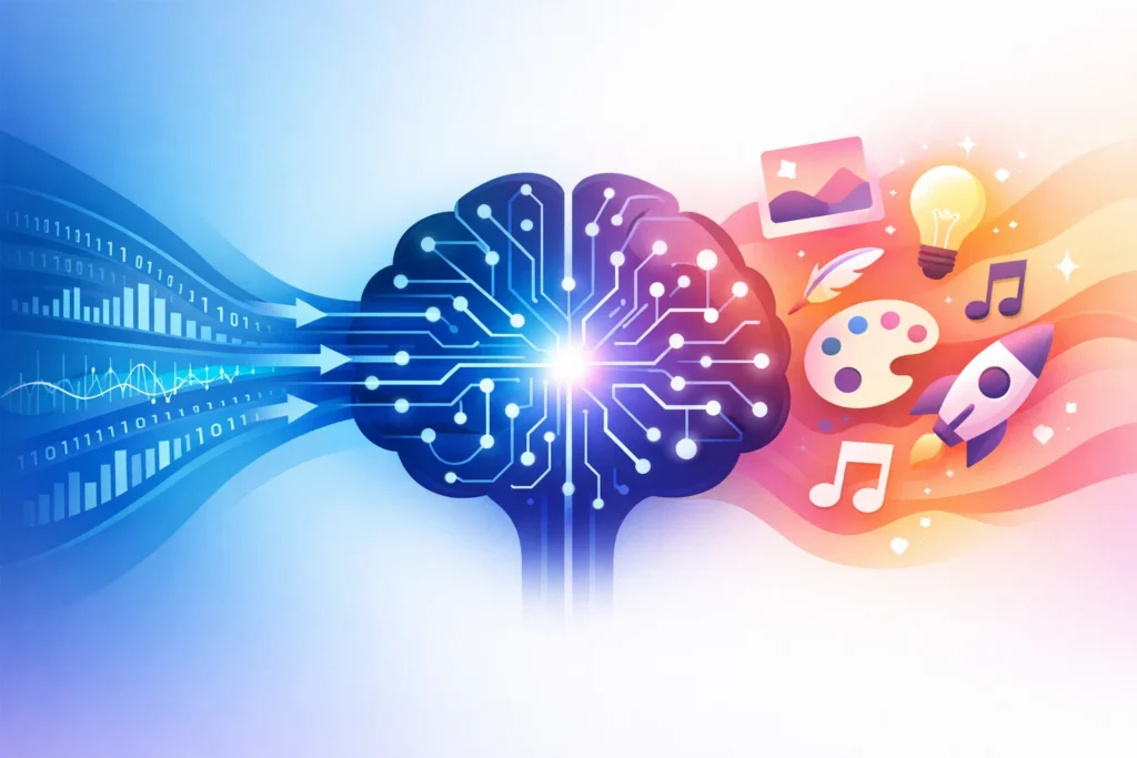 How generative AI works by learning patterns from large data