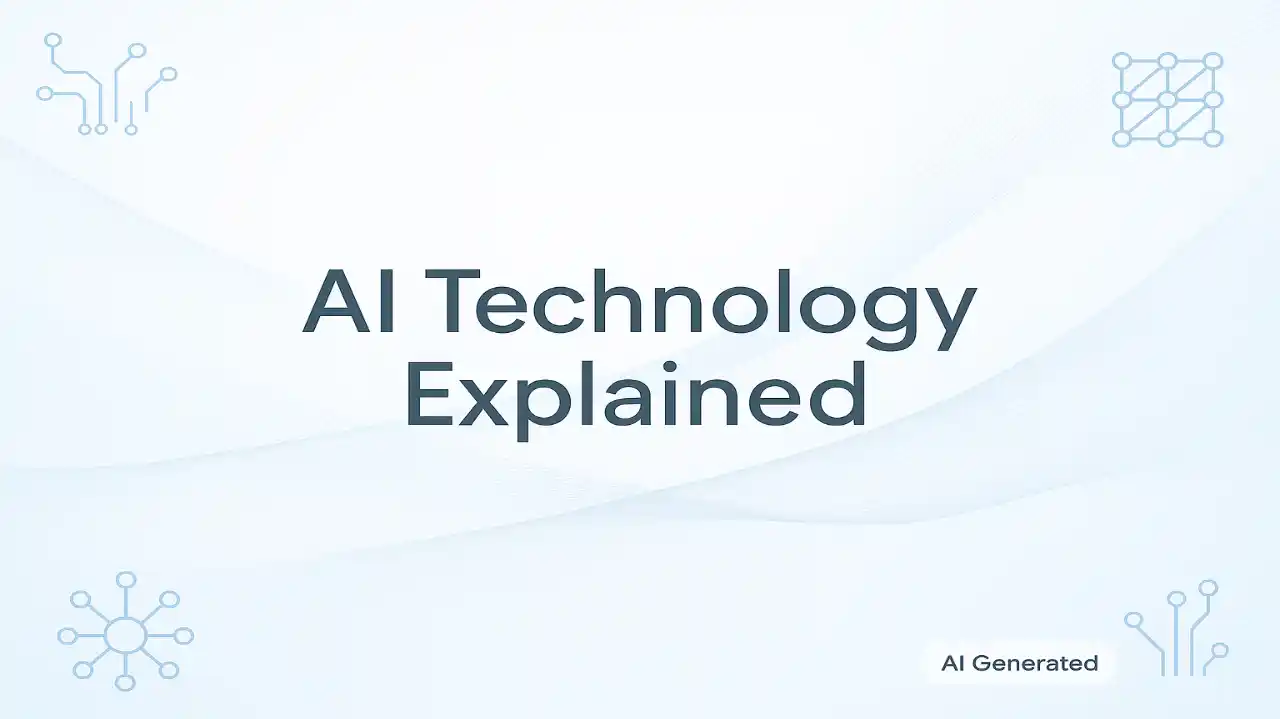 A modern light-blue and white themed blog banner showing AI technology graphics with digital neural patterns and ‘AI Technology Explained